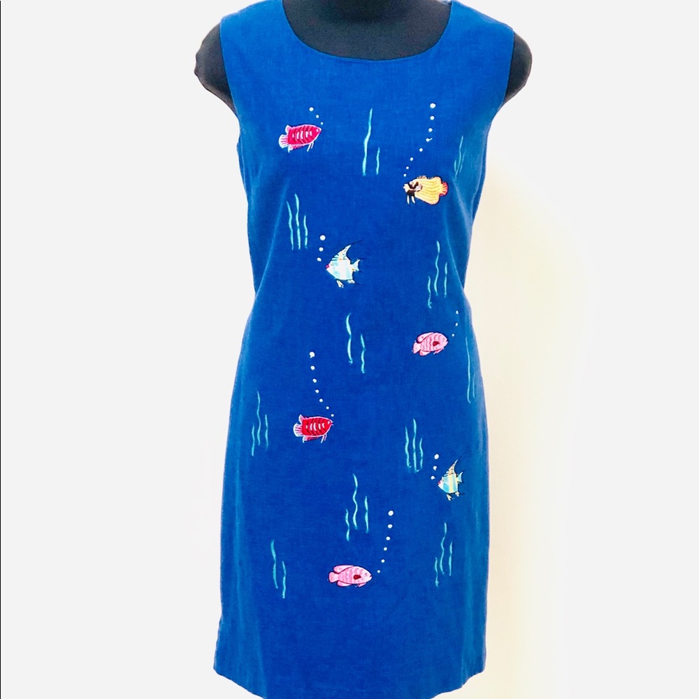 VTG MOD/sheath dress w FISH 60’s MED/LG NWOT